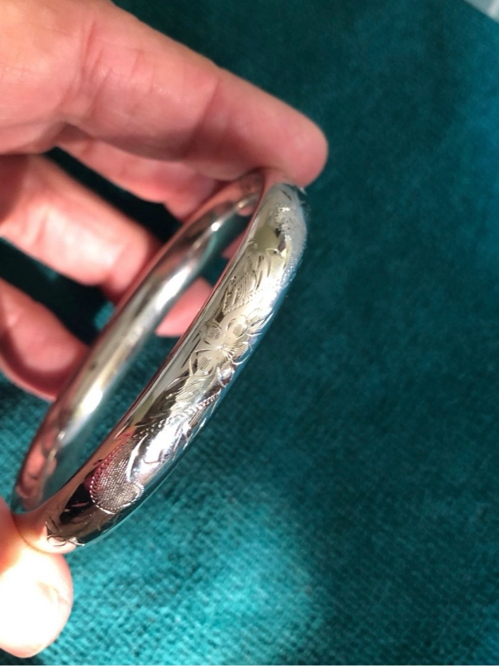 Elegant Floral Engraved Silver Bangle Bracelet - Sterling Silver Bangle 7" wrist